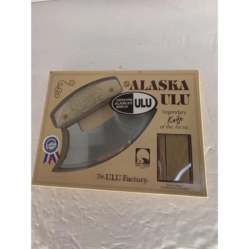 Alaska ULU Knife Genuine Birch w/ Stand Original Box Made in Alaska